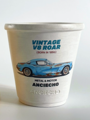 White Vintage Car Blue Flame Ceramic Planter Pot