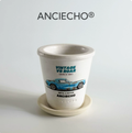 White Vintage Car Blue Flame Ceramic Planter Pot